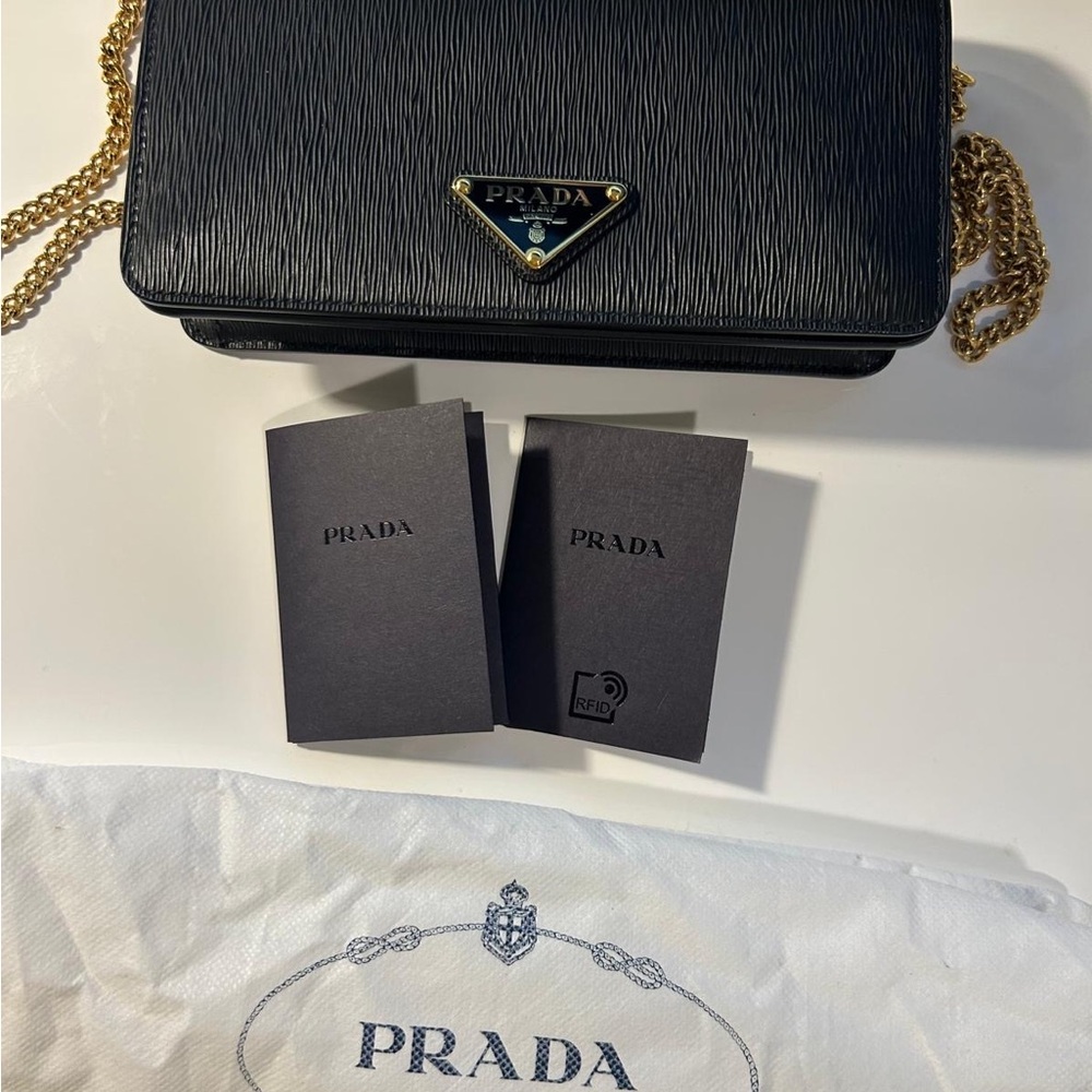 100% Authentic Prada Tessuto Wallet on Chain in Black